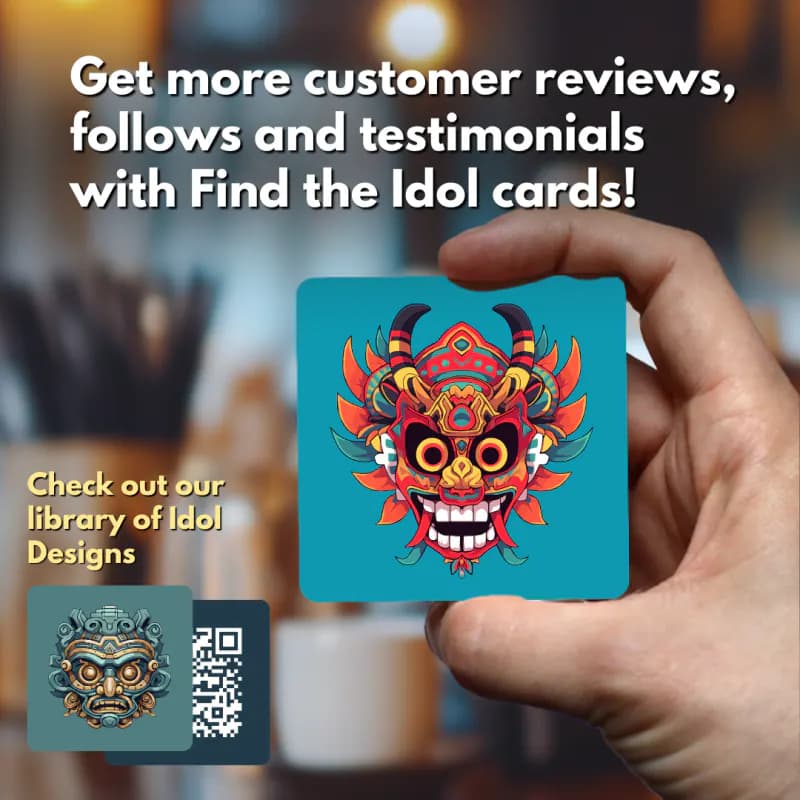 Find the Idol post promoting review, follow, and testimonial cards