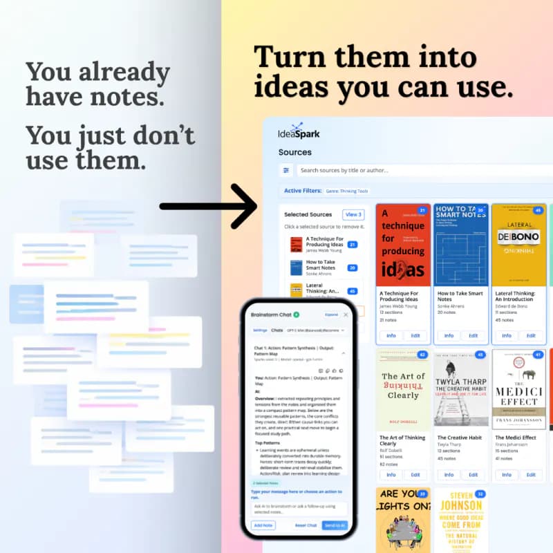 IdeaSpark social post showing notes becoming useful ideas