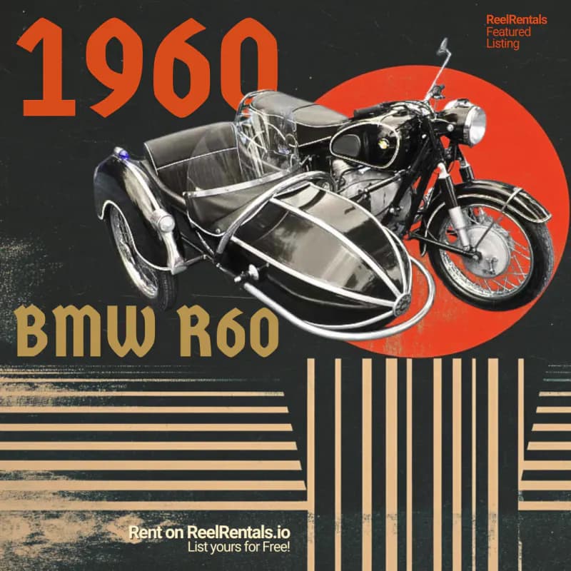 ReelRentals featured listing post for a 1960 BMW motorcycle and sidecar
