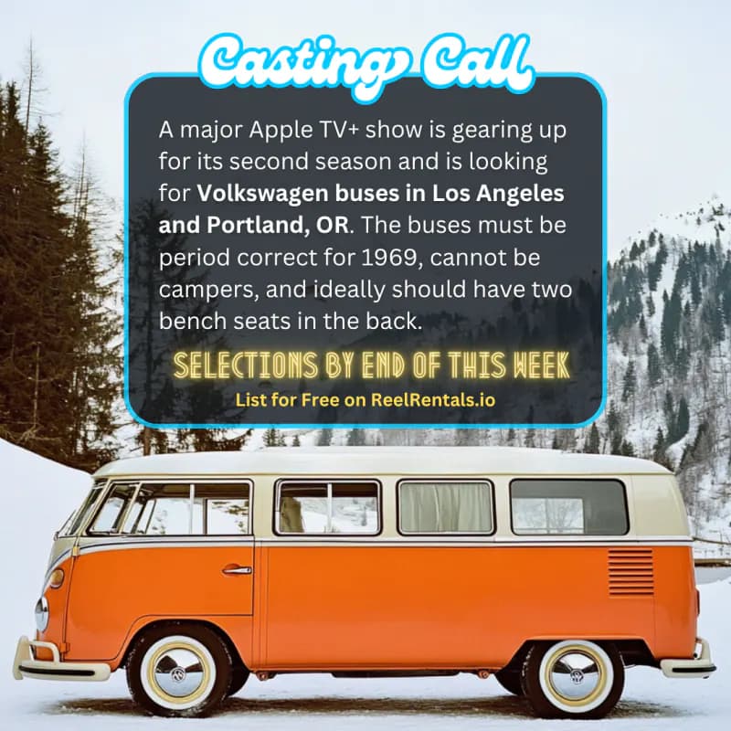 ReelRentals casting call social post seeking vintage Volkswagen buses