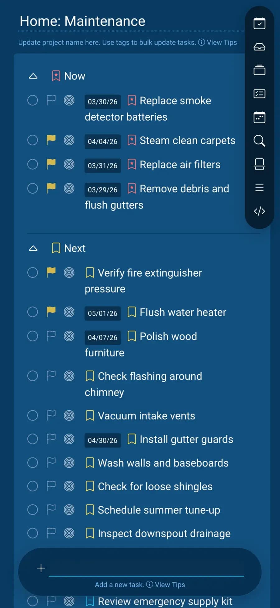OneBin mobile projects screen