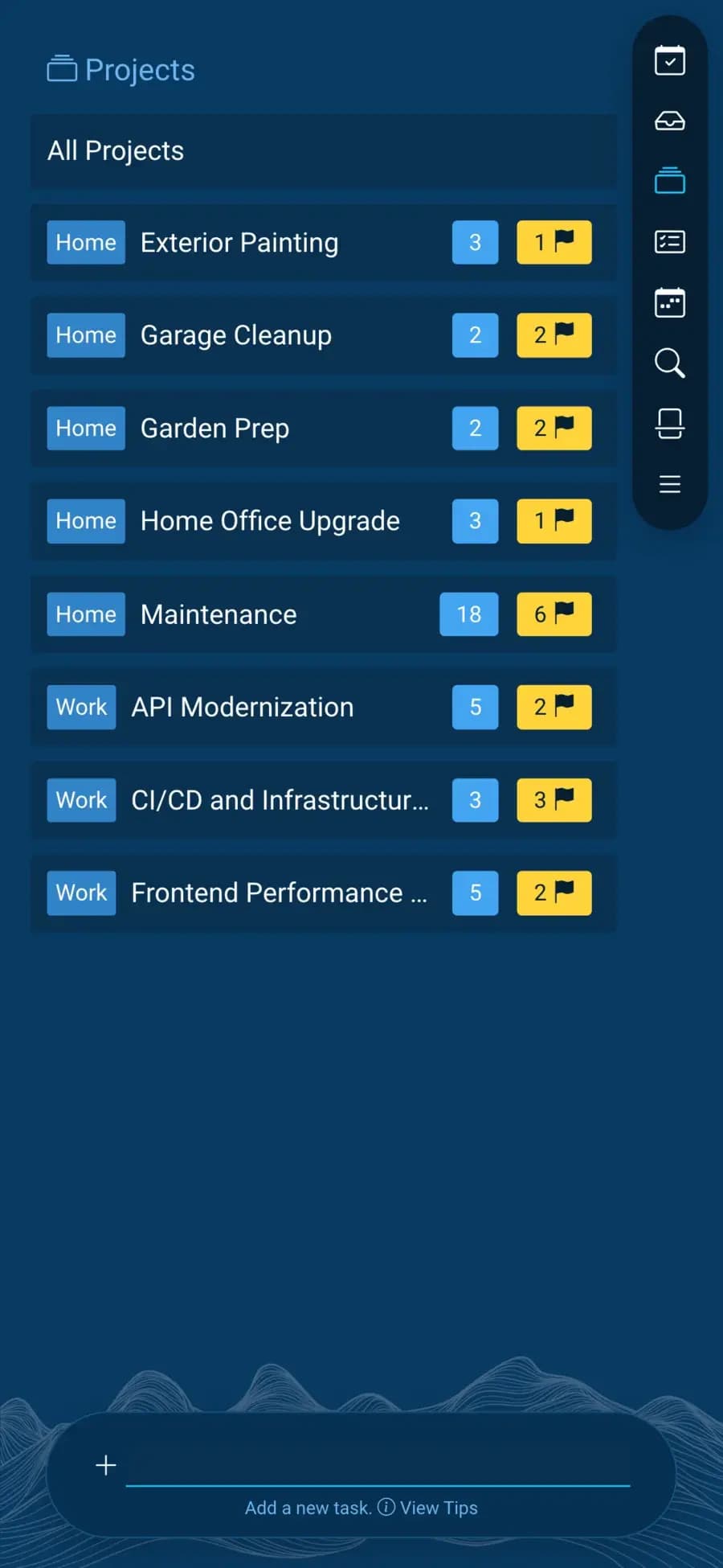 OneBin mobile project task list