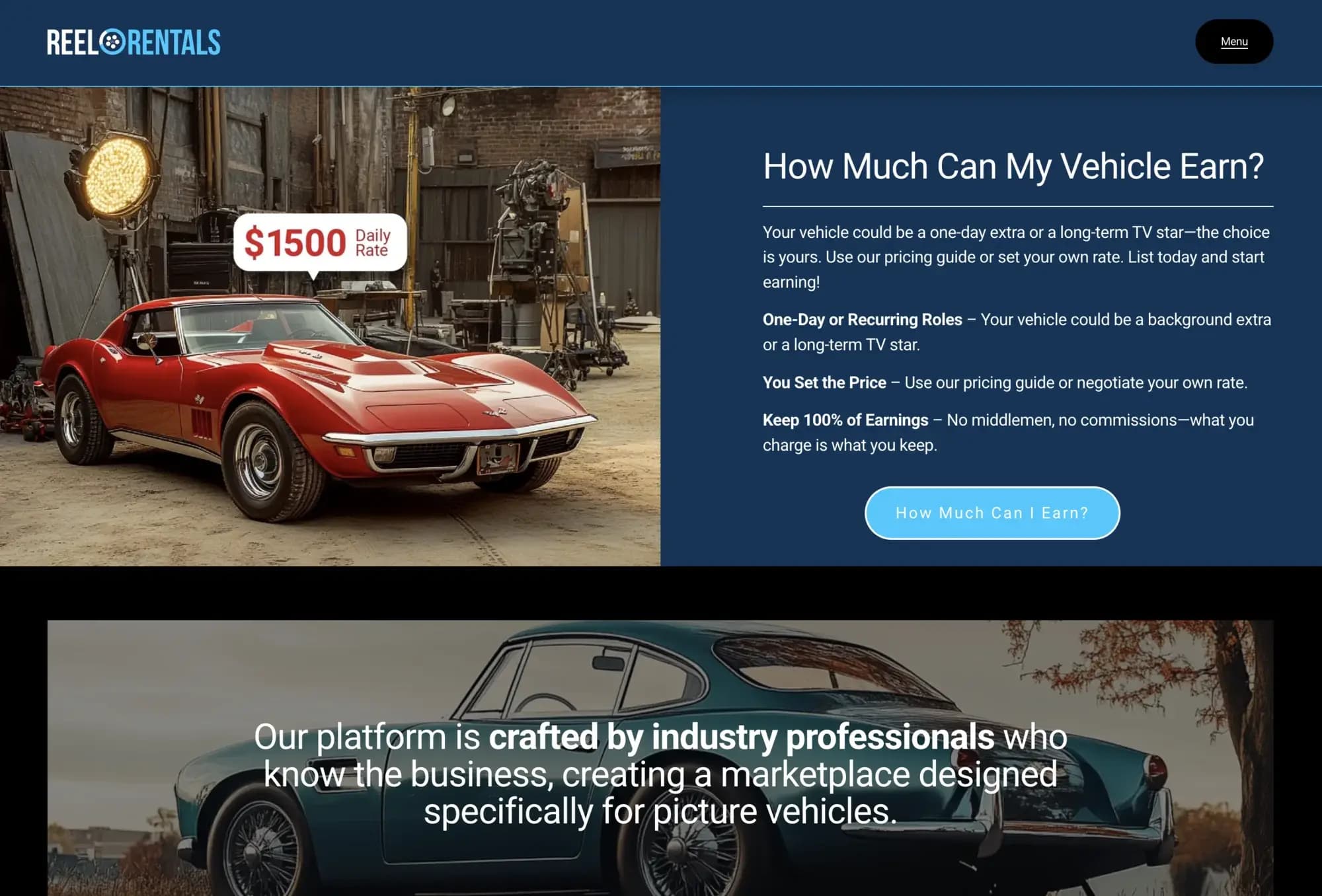 ReelRentals vehicle owner earnings page