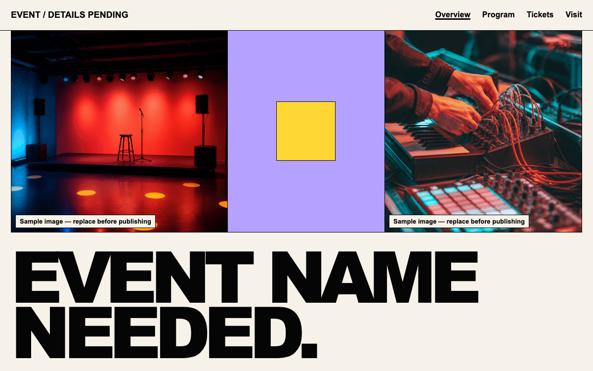 Ticketed Event Page template preview